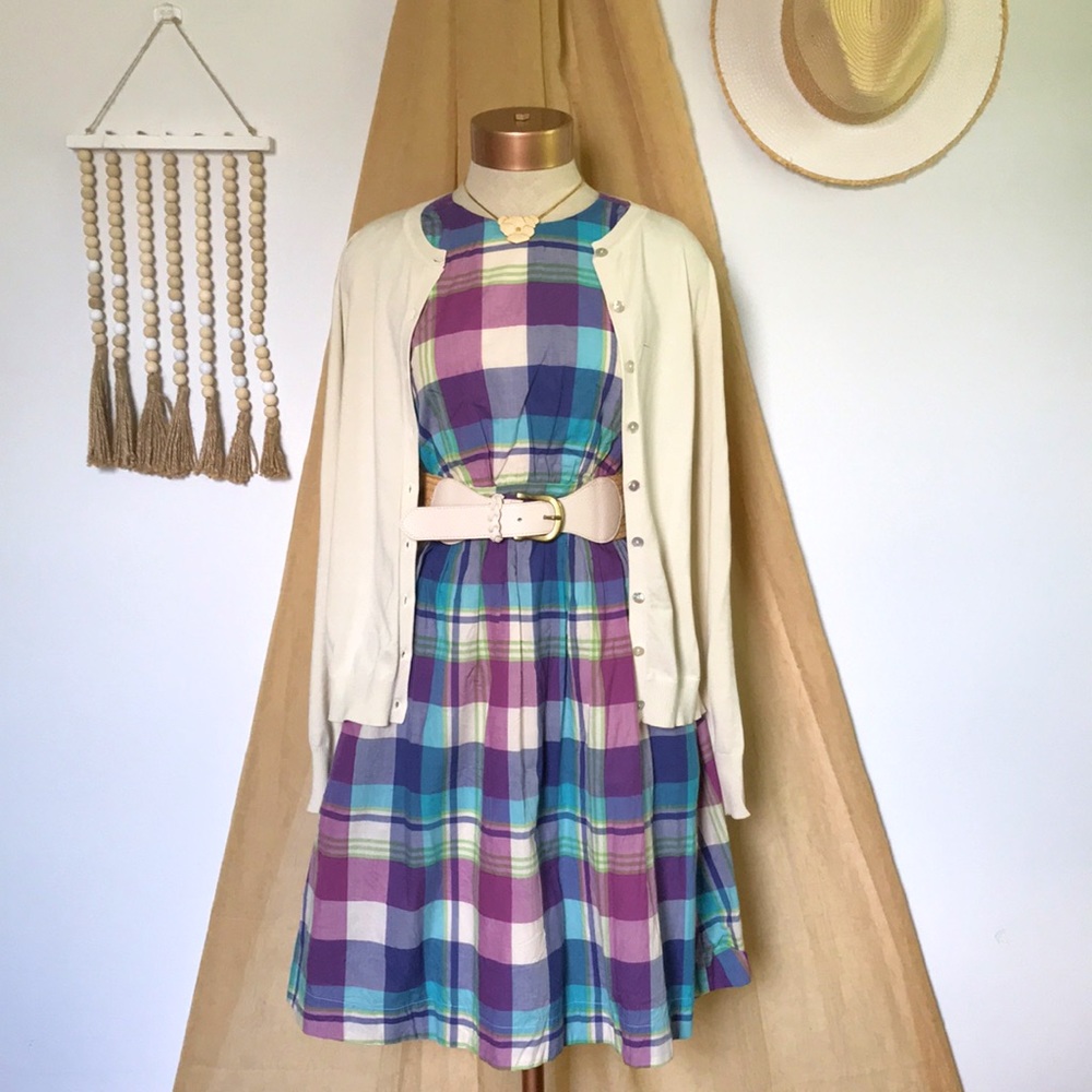Modcloth Blue and Purple Plaid Mini Dress with Pockets - SOLD ON DEPOP